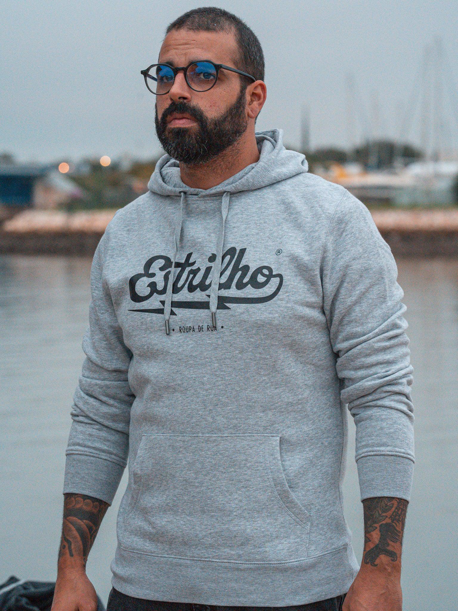 Hoodie Mesclada com Logotipo Preto - Estrilho-Estrilho