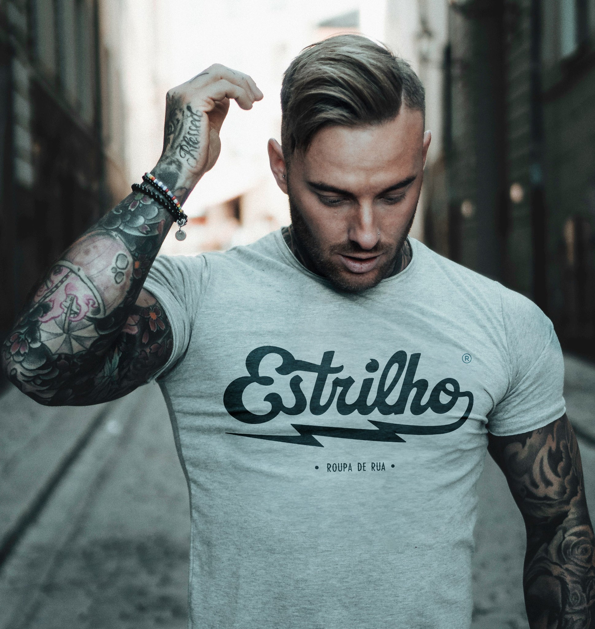 Tshirt Mesclada com Logotipo Preto - Estrilho-Estrilho